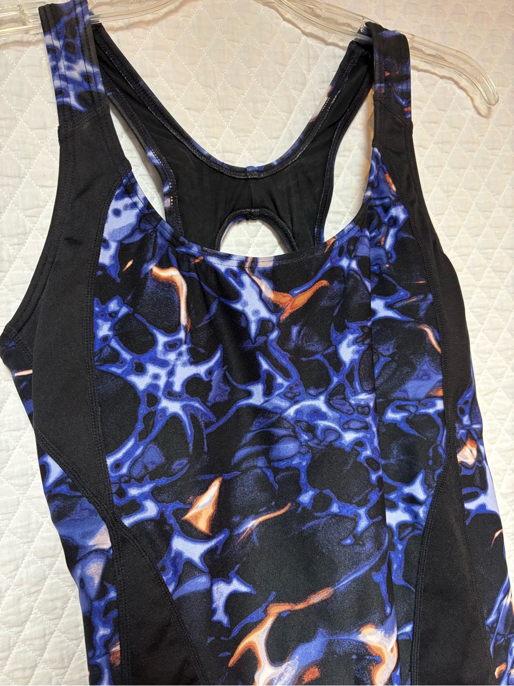 TYR Women's One-Piece Swim Suit in Black, Blue and Orange Print